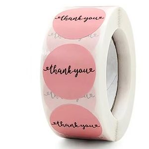 J2 Stickers 1" Thank You 500ct Cursive Pink Labels